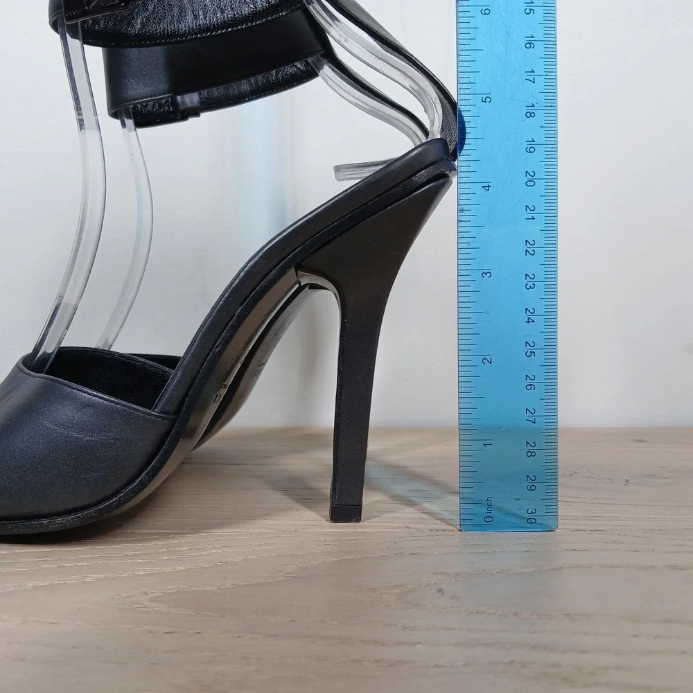 Gucci Heels Women 6B Black Leather Ankle Strap Pointed Toe Stiletto Dress Shoes